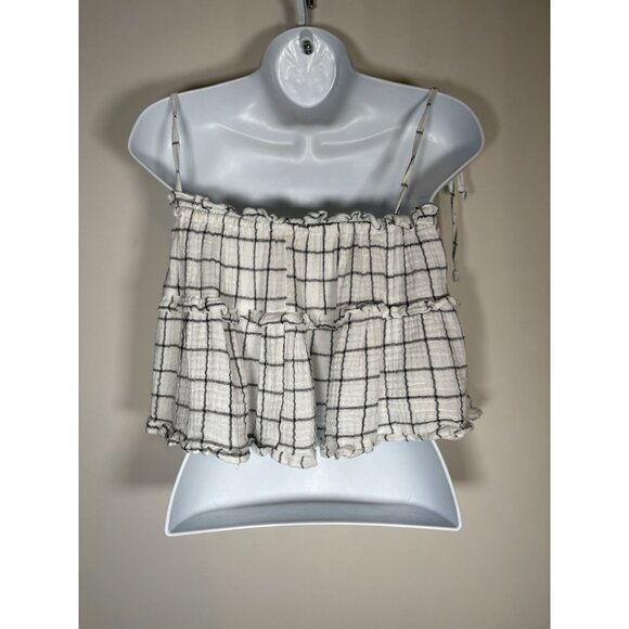 Fab'rik Plaid Cotton Spaghetti Strap Cropped Ruffle Cottagecore Top Size Small - Picture 4 of 7
